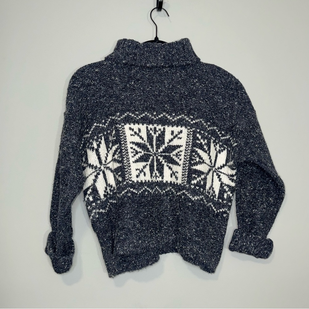 Boundary‎ Waters Womens Small Navy Blue Snowflake Mock Neck Chunky Knit Sweater
